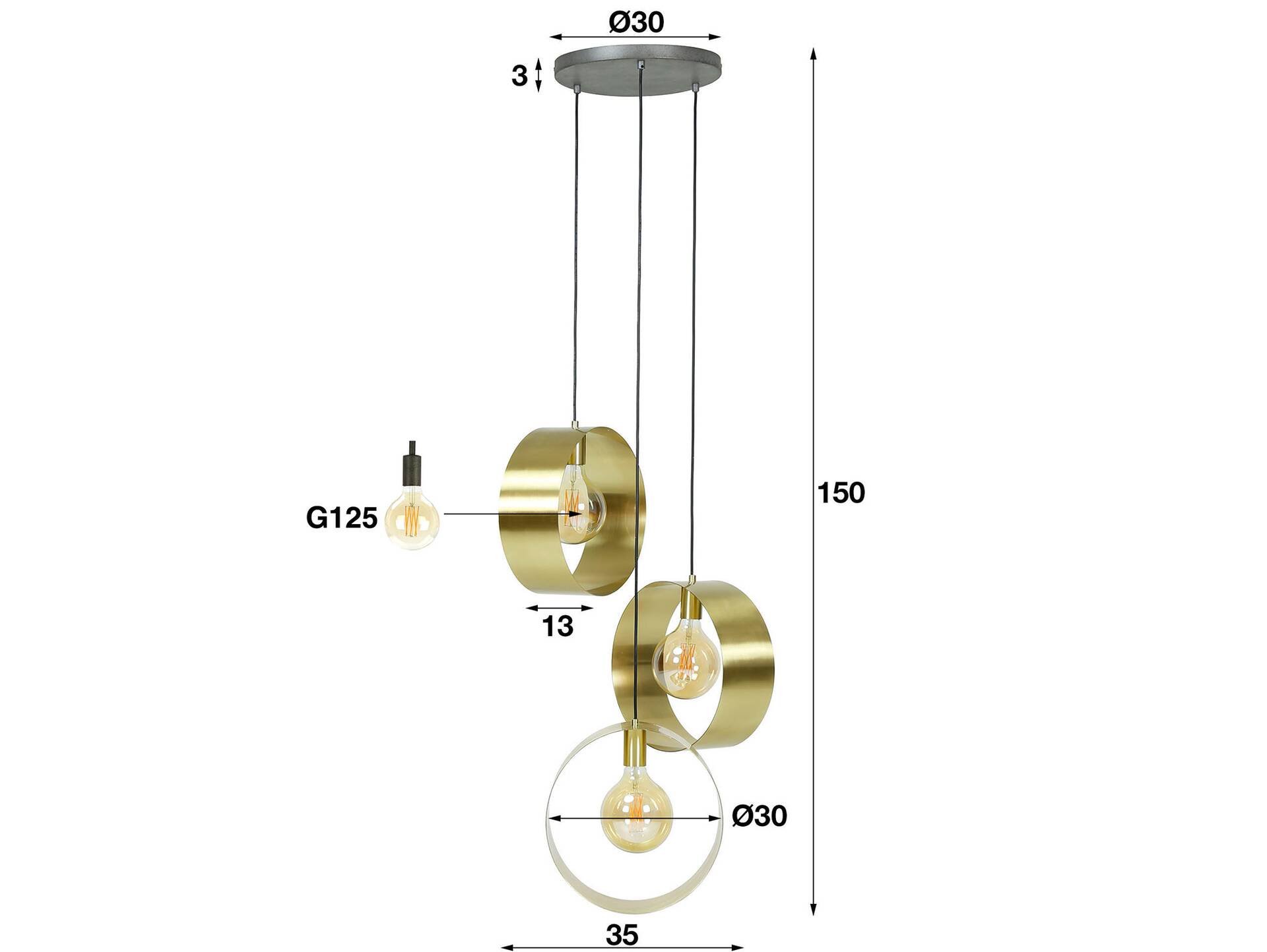 CINJA Hängelampe, 3-flammig, Material Metall, goldfarbig 