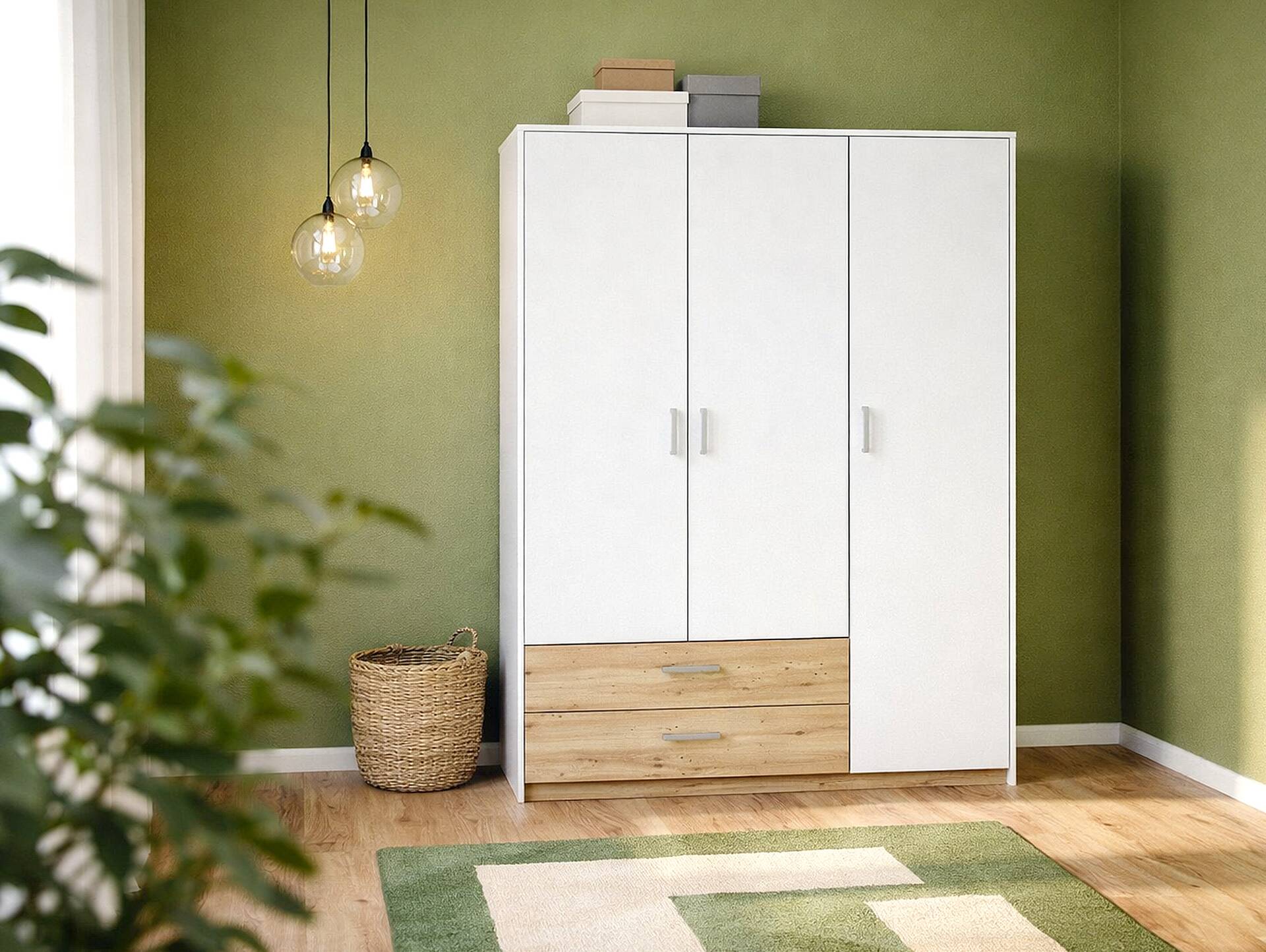 CARLITO Kleiderschrank, Material Dekorspanplatte, Artisan eichefarbig/weiss 