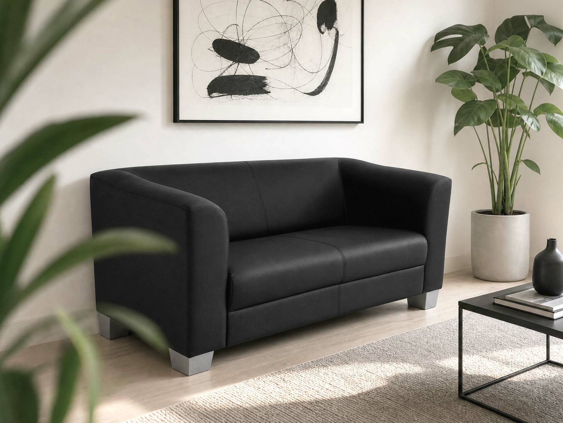 CHICAGO 2-Sitzer Sofa, Material Kunstleder schwarz