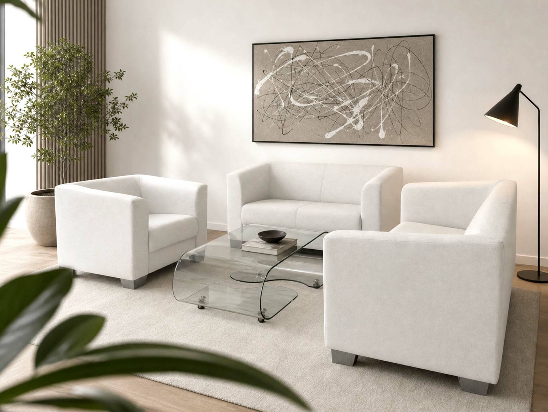 CHICAGO 3-2-1 Sofagarnitur, Material Kunstleder weiss