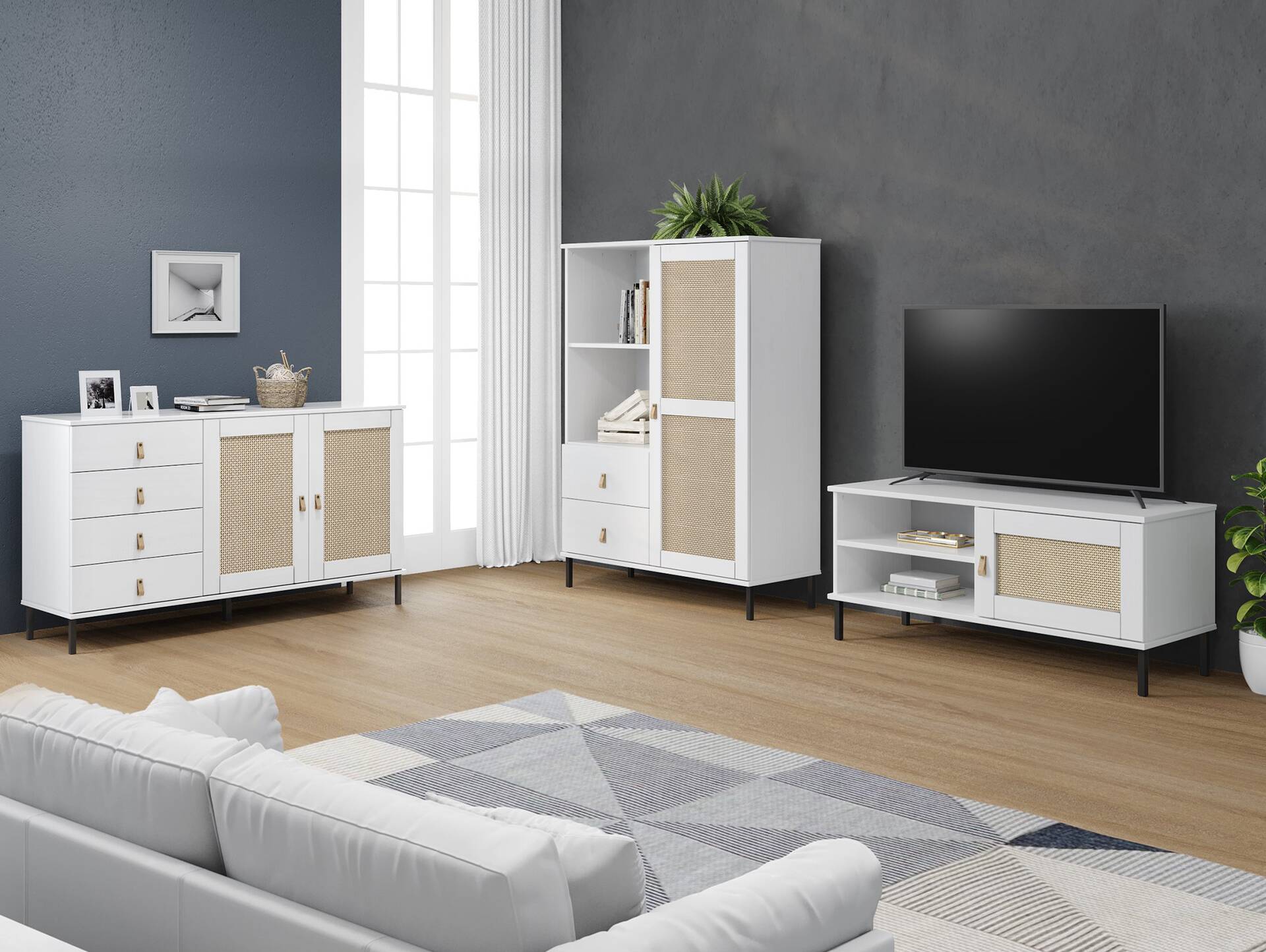 CINOY TV-Board II, Material Massivholz, Kiefer lackiert weiss