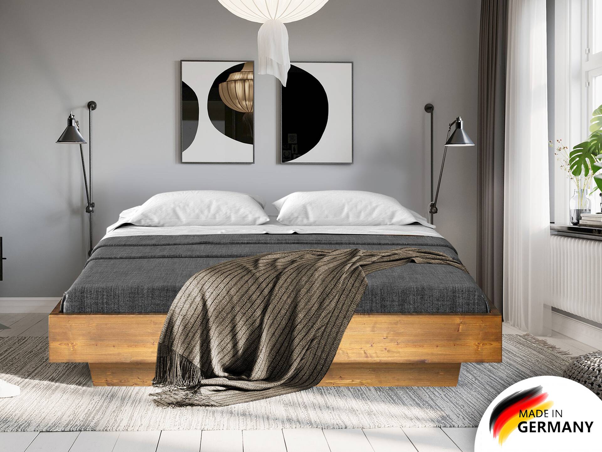 CURBY Wangenbett ohne Kopfteil, Material Massivholz 120 x 220 cm | vintage