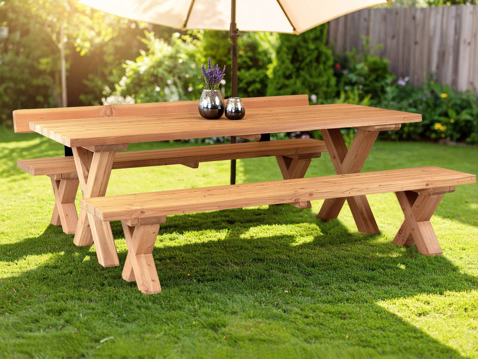 CANCUN PLUS Sitzbank / Gartenbank, Material Massivholz, Lärche 200 cm | Natur | mit Rückenlehne
