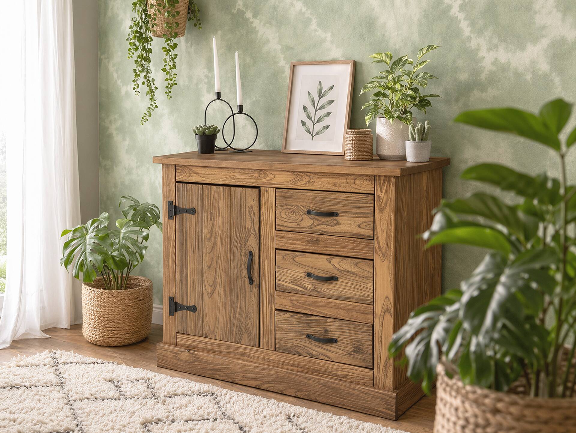 EVERGLADE Sideboard, Material Massivholz, Kiefer eichefarbig 