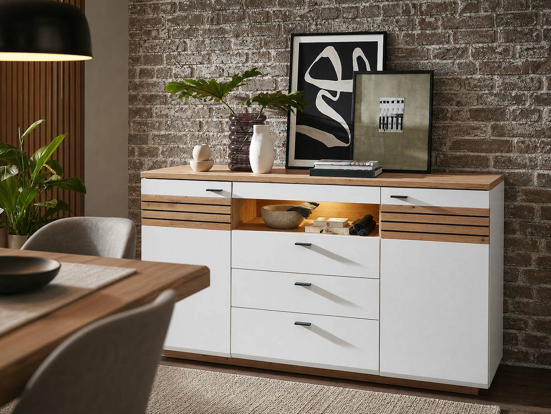 FABINA Sideboard, Material Dekorspanplatte, Artisan  Eiche Nachbildung/weiss 