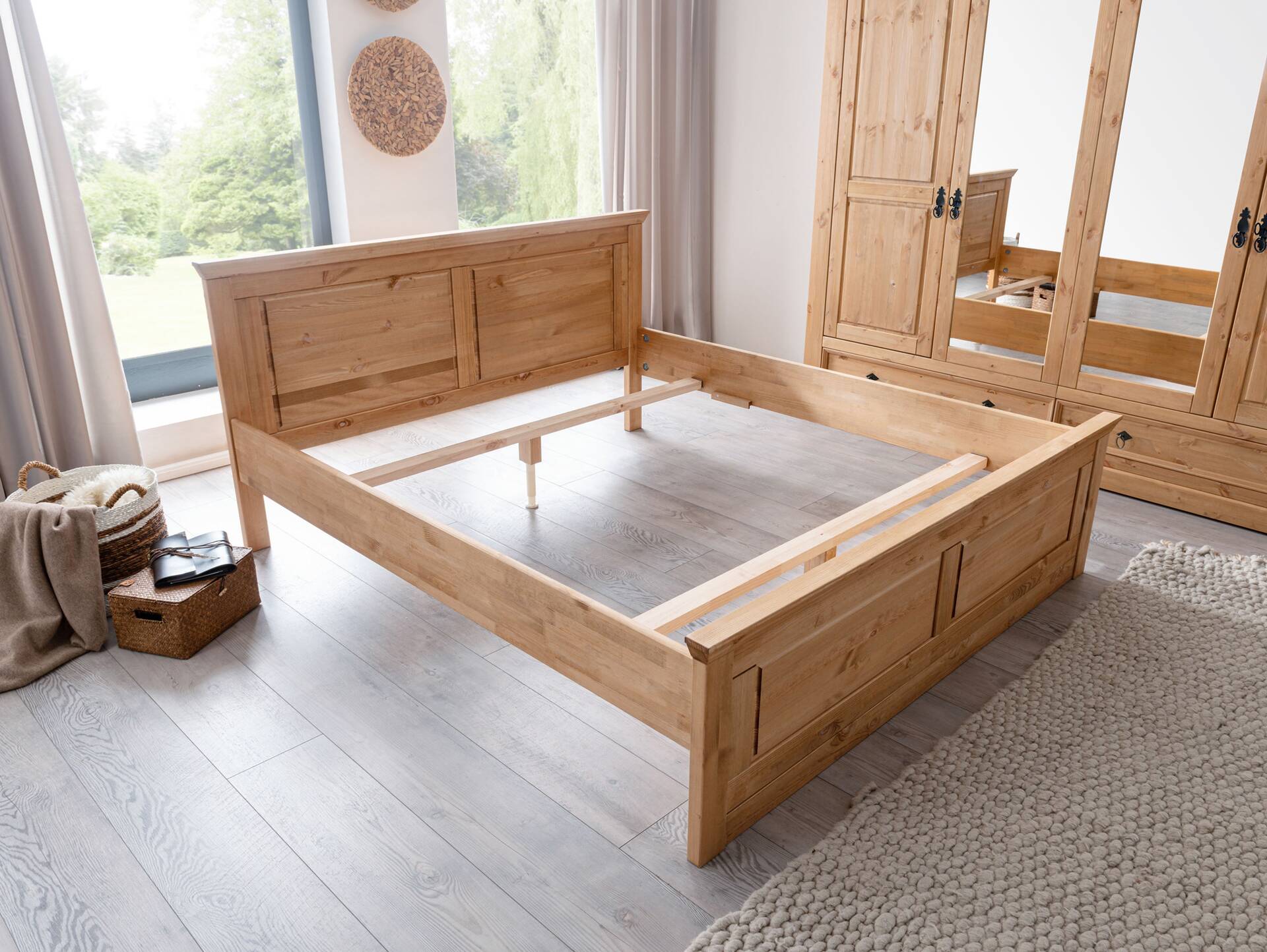 PALERMO Doppelbett 180x200 cm, Material Massivholz, Kiefer eichefarbig gebeizt 