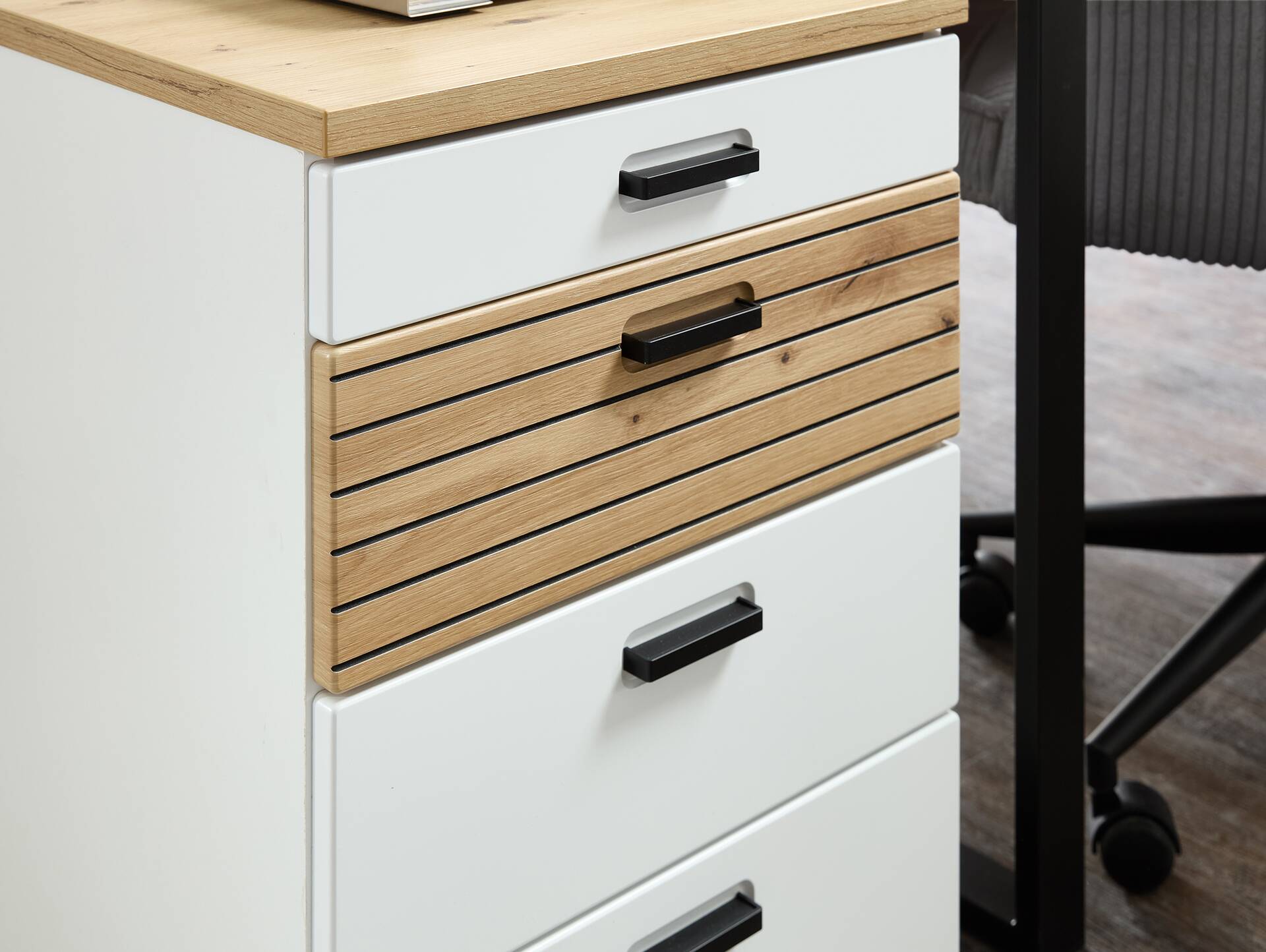 GENNY Rollcontainer, Material Dekorspanplatte Weiss / Artisan Eichefarbig