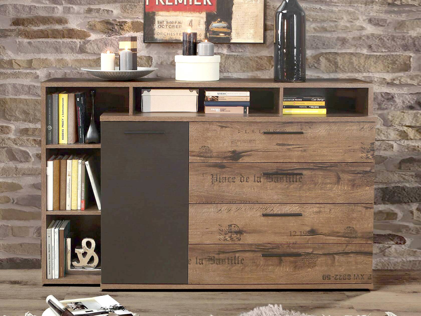 JESOLO Sideboard, Material Dekorspanplatte, schlammeichefarbig 