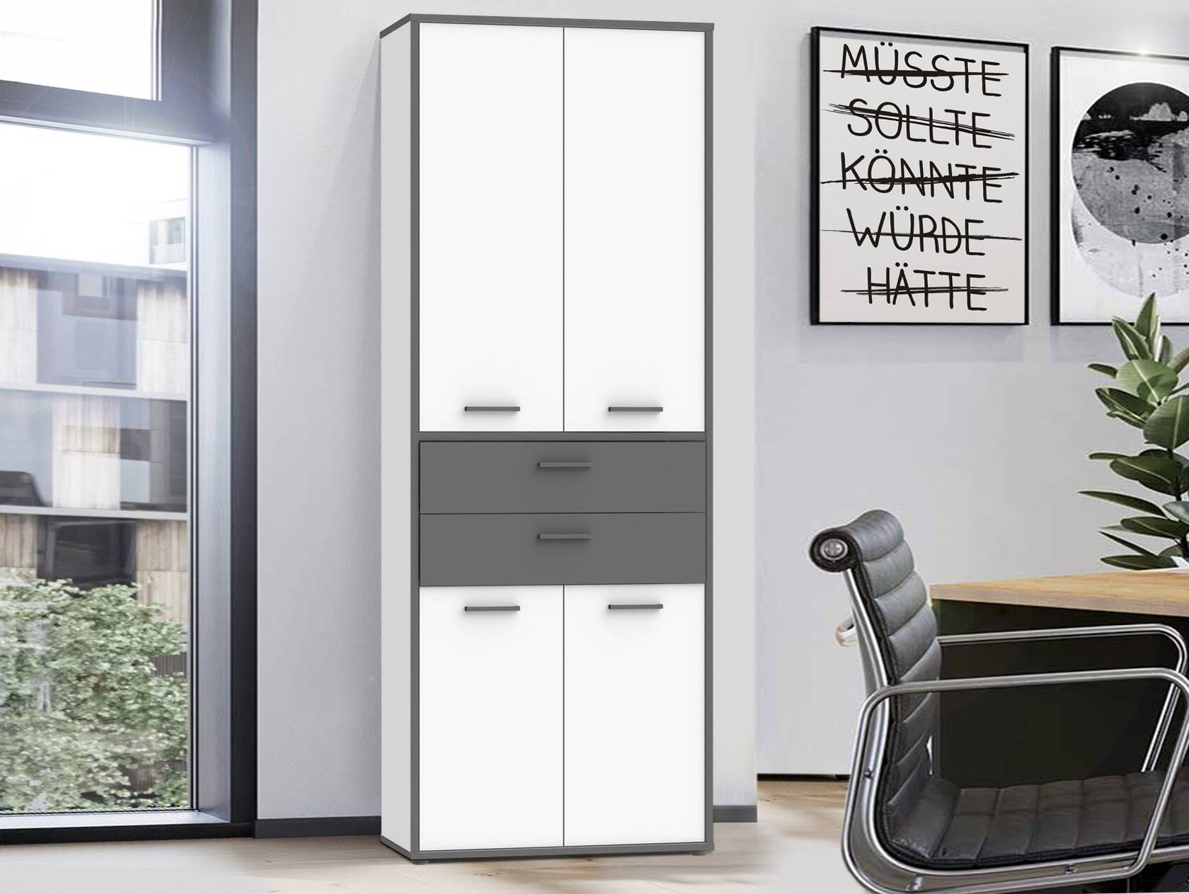 KALINA Büroschrank IV, Material Dekorspanplatte, weiss/grau 