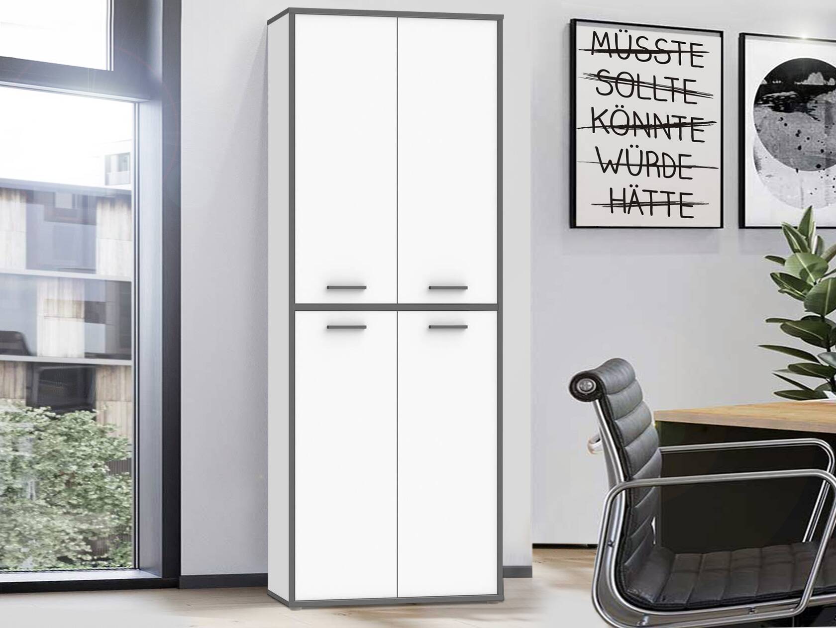 KALINA Büroschrank V, Material Dekorspanplatte, weiss/grau 