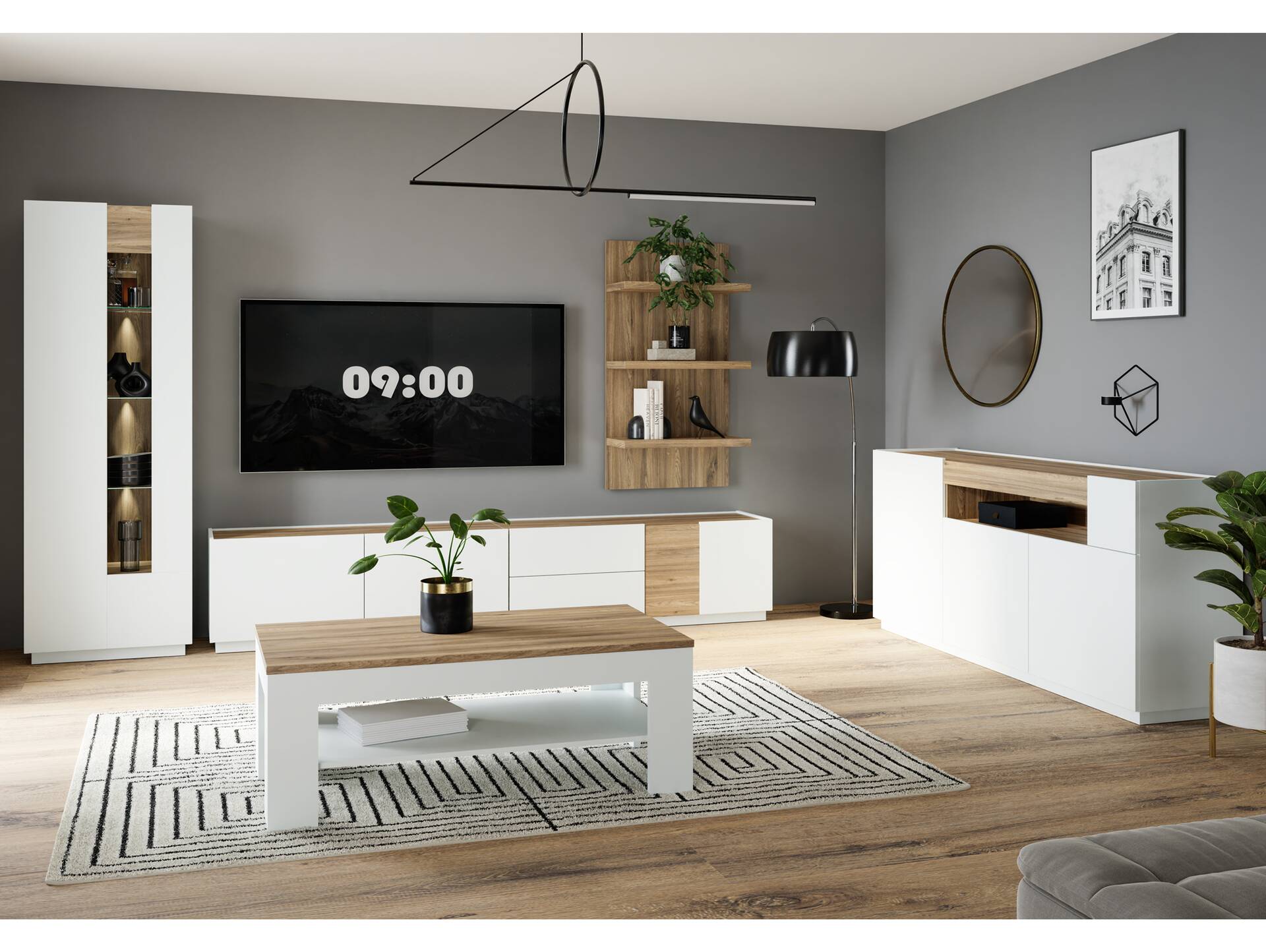 LENNOX TV-Board I, Material Dekorspanplatte, lichtgrau/Valencia Oak Dekor 