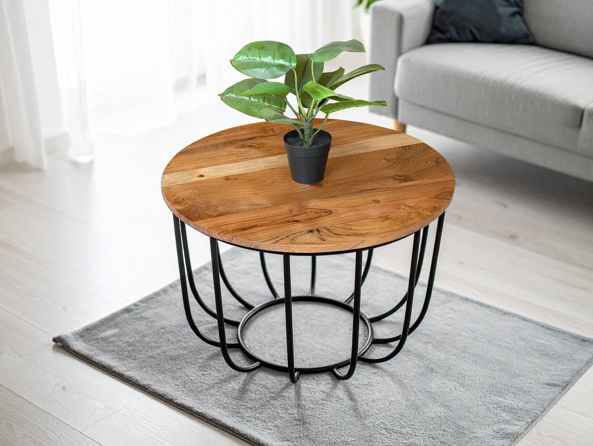 LINZ Couchtisch, Material Massivholz/Metall, Ion Base/Akazie 