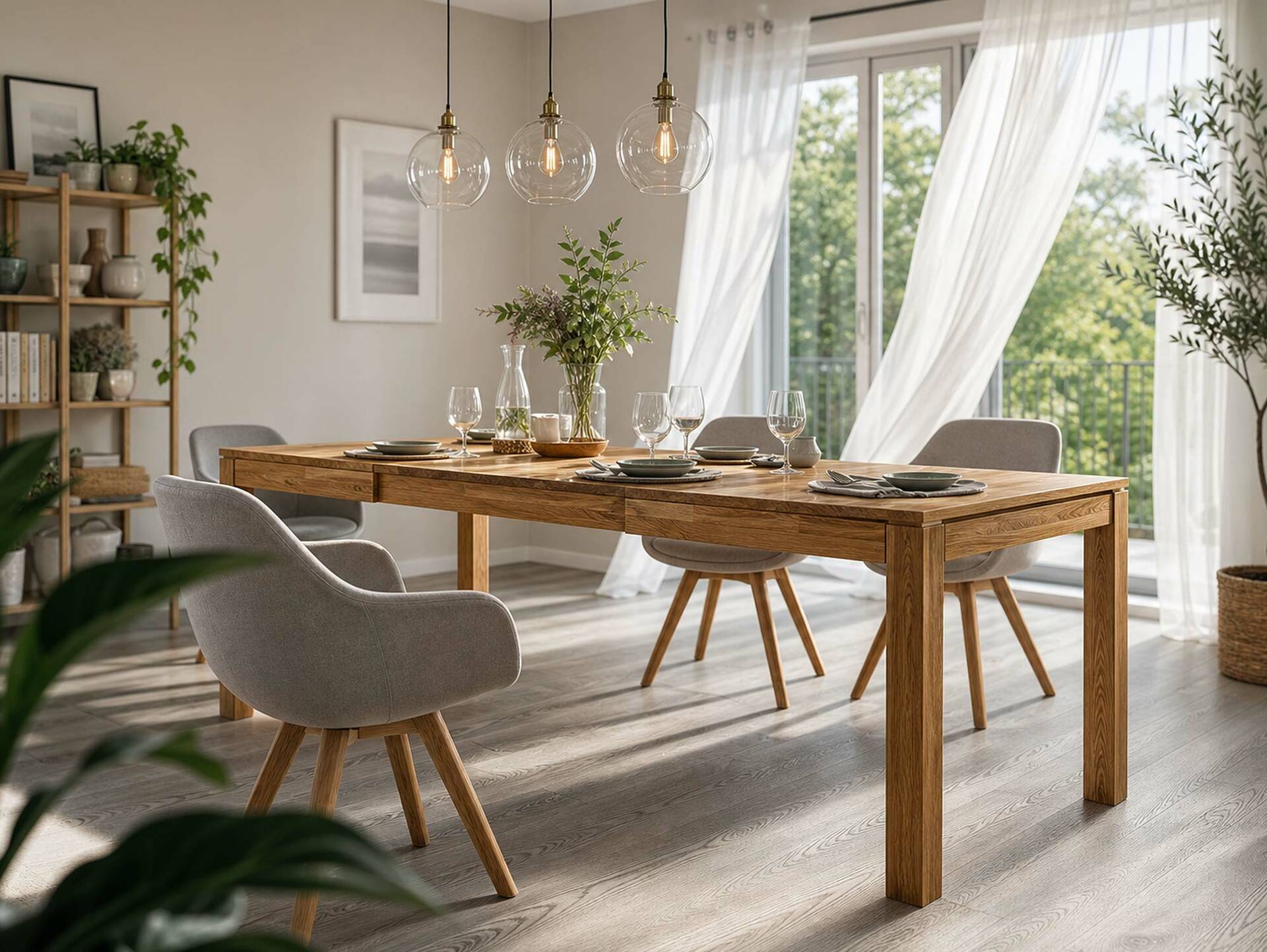 LISSABON Esstisch / Ausziehtisch, Material Massivholz Wildeiche | 120/170x80 cm