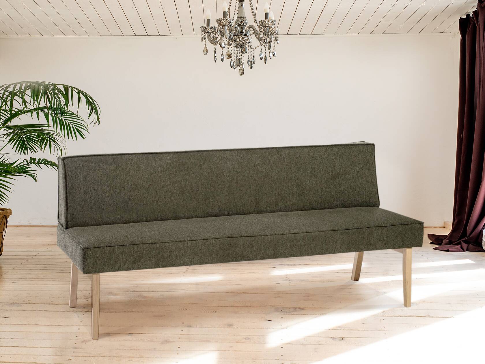 LORAN Polsterbank/Küchenbank ohne Armlehnen, Material Massivholz Eiche, Stoffbezug in 2 Farben erhältlich 200 cm | Grau