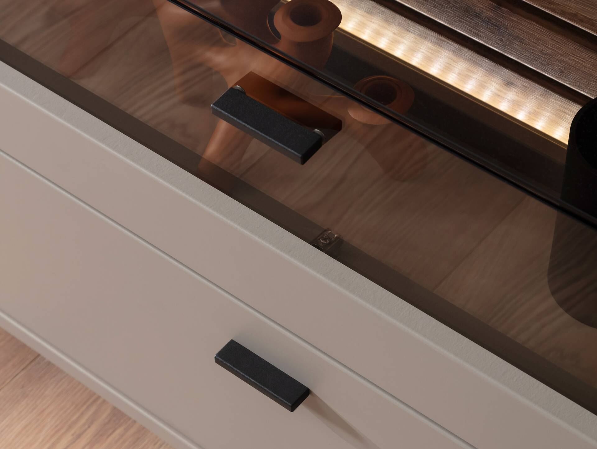 LUZERN Highboard II, Material Dekorspanplatte, basaltfarbig/eichefarbig 
