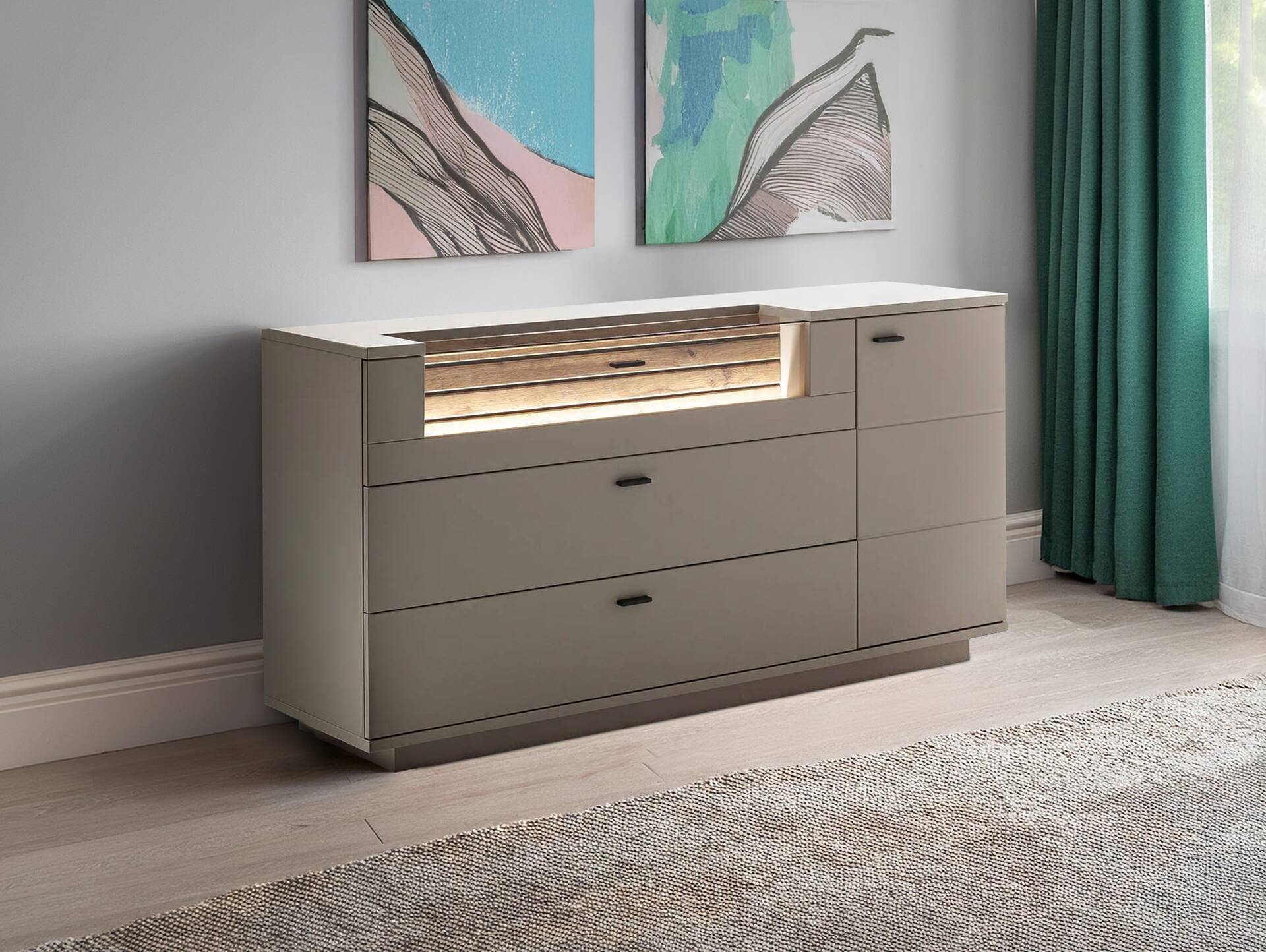 LUZERN Sideboard, Material Dekorspanplatte, basaltfarbig/eichefarbig 