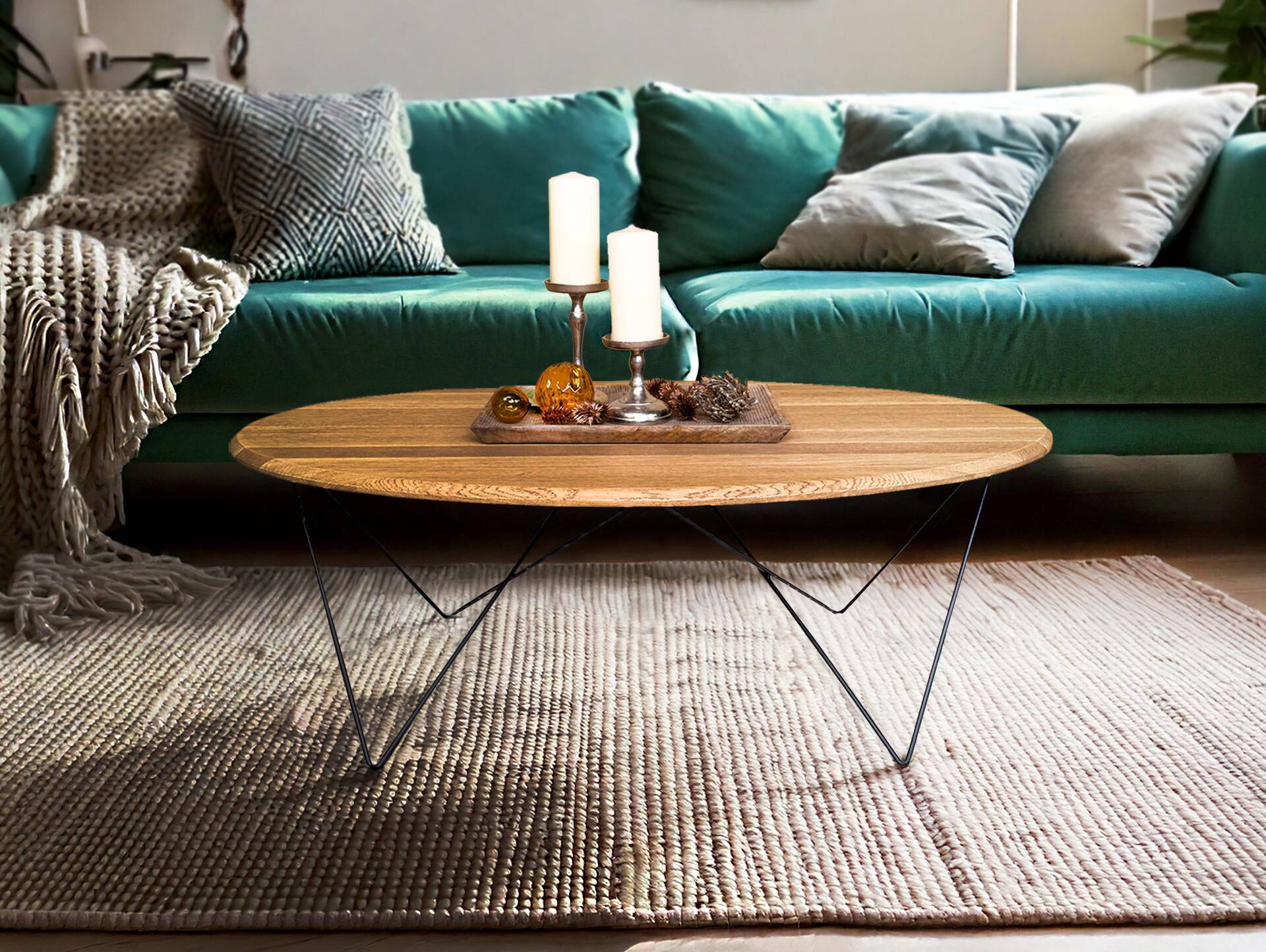 DOBBIN Couchtisch, Material Massivholz/Metall, Eiche geölt/schwarz 