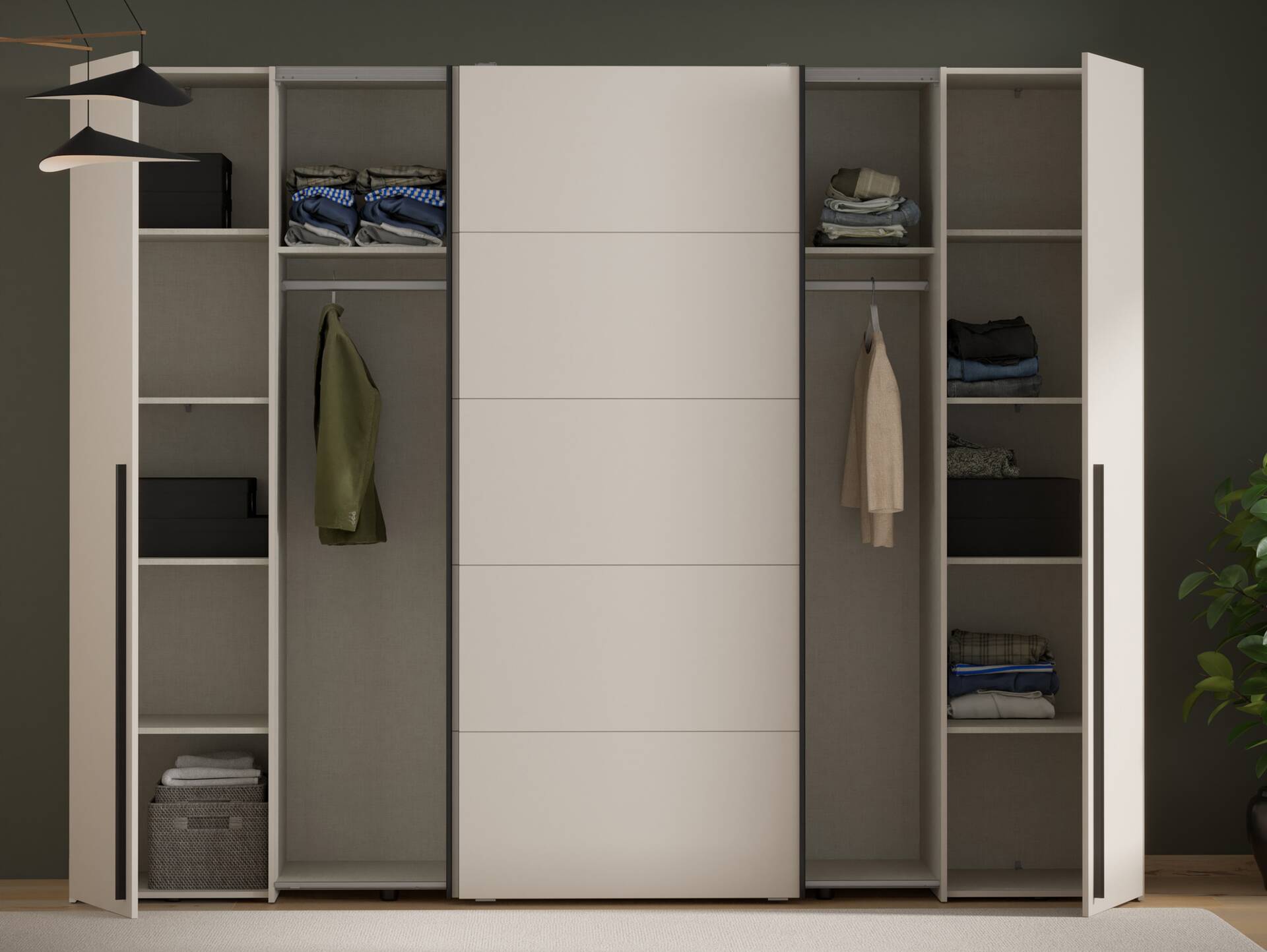 NEILA Drehtüren-/Schiebetürenschrank, Material Dekorspanplatte sand