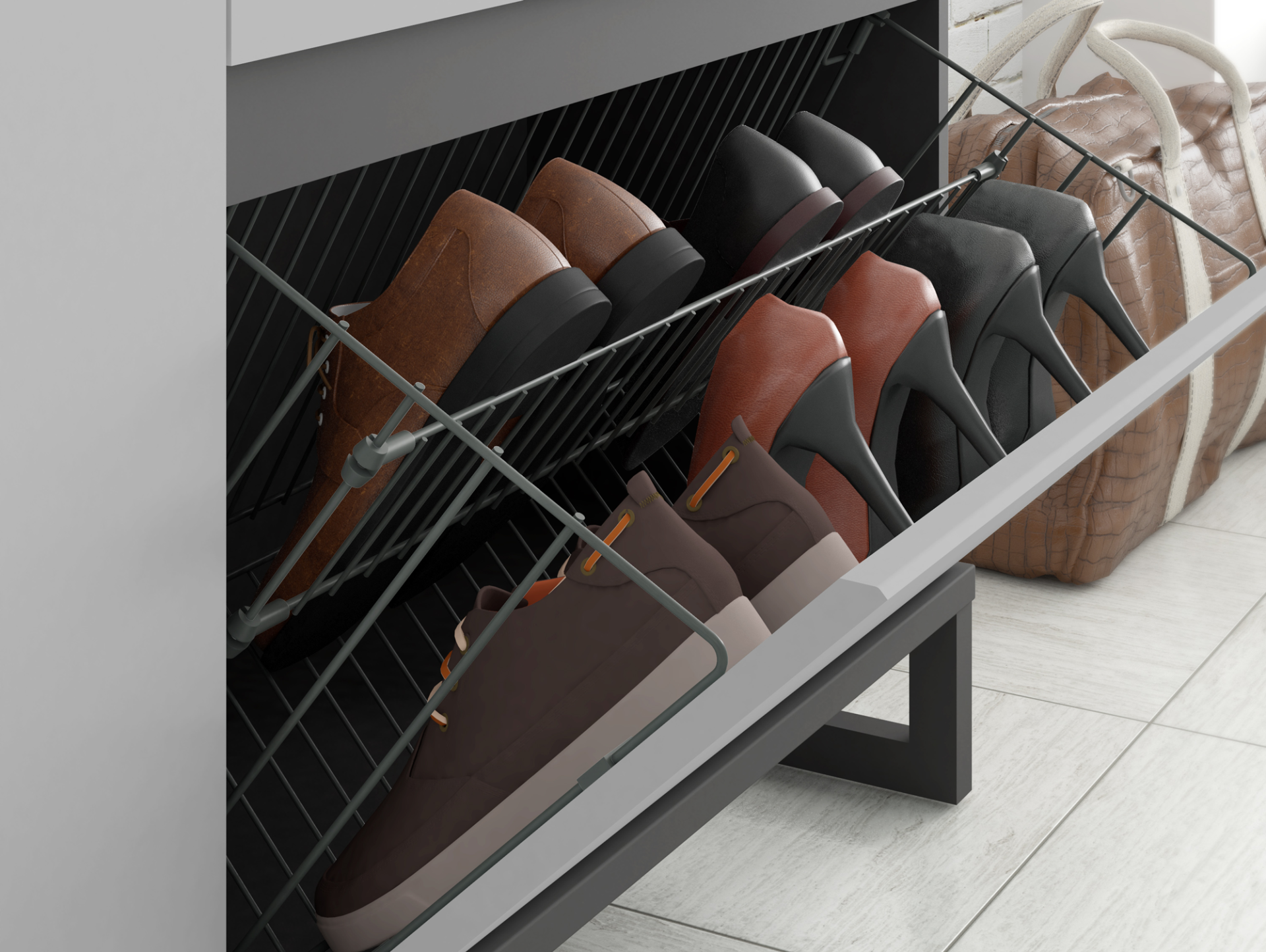 QUANDRO Schuhschrank II, Material Dekorspanplatte, dunkelgrau/lichtgrau 