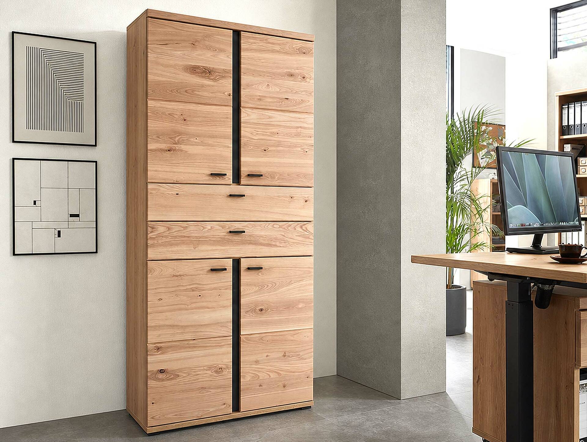 SAN MARINO Büroschrank I, Material Teilmassiv, Altesche gebürstet / Artisan eichefarbig 