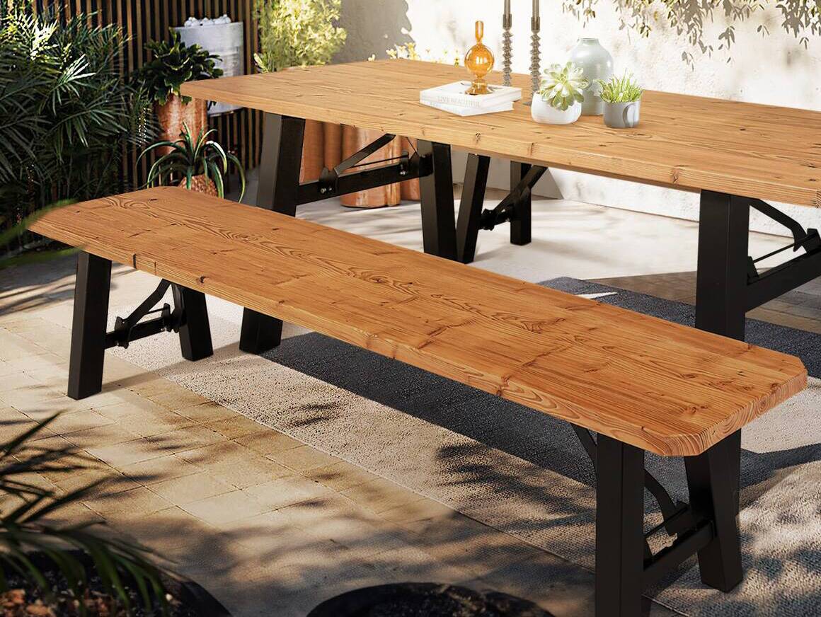 TEGERNSEE Gartenbank - klappbar, rustikale Altholzoptik, Material Massivholz/Metall, Thermo-Fichte 200 x 30 cm | Innenbereich | ohne Rückenlehne