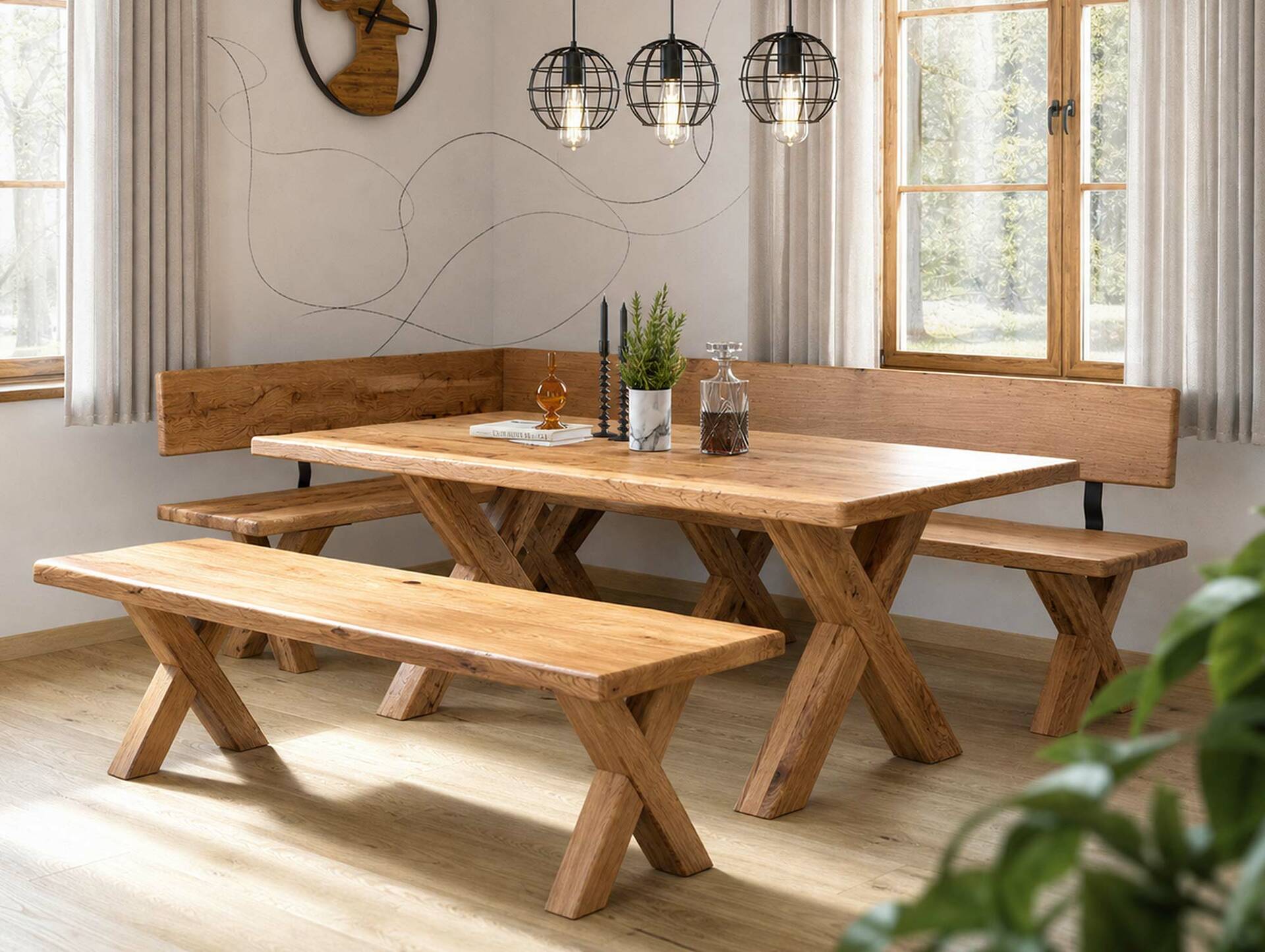 TIROL Esstisch nach Maß, Eiche-Altholz, Material Massivholz/X-Fuß Holz 