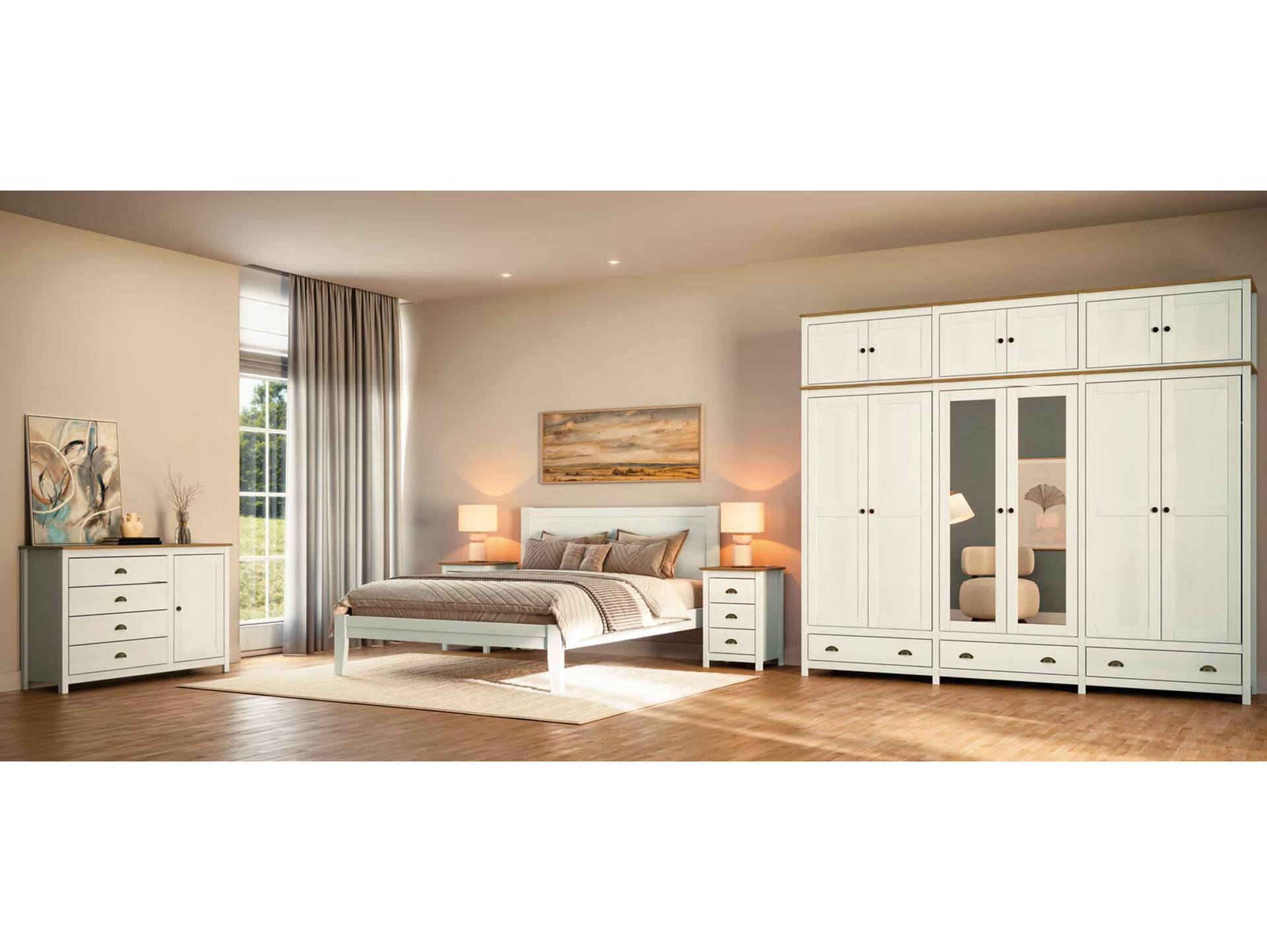 TRICO Kleiderschrank, Material Massivholz, 6türig mit Aufsatz white wash/E 