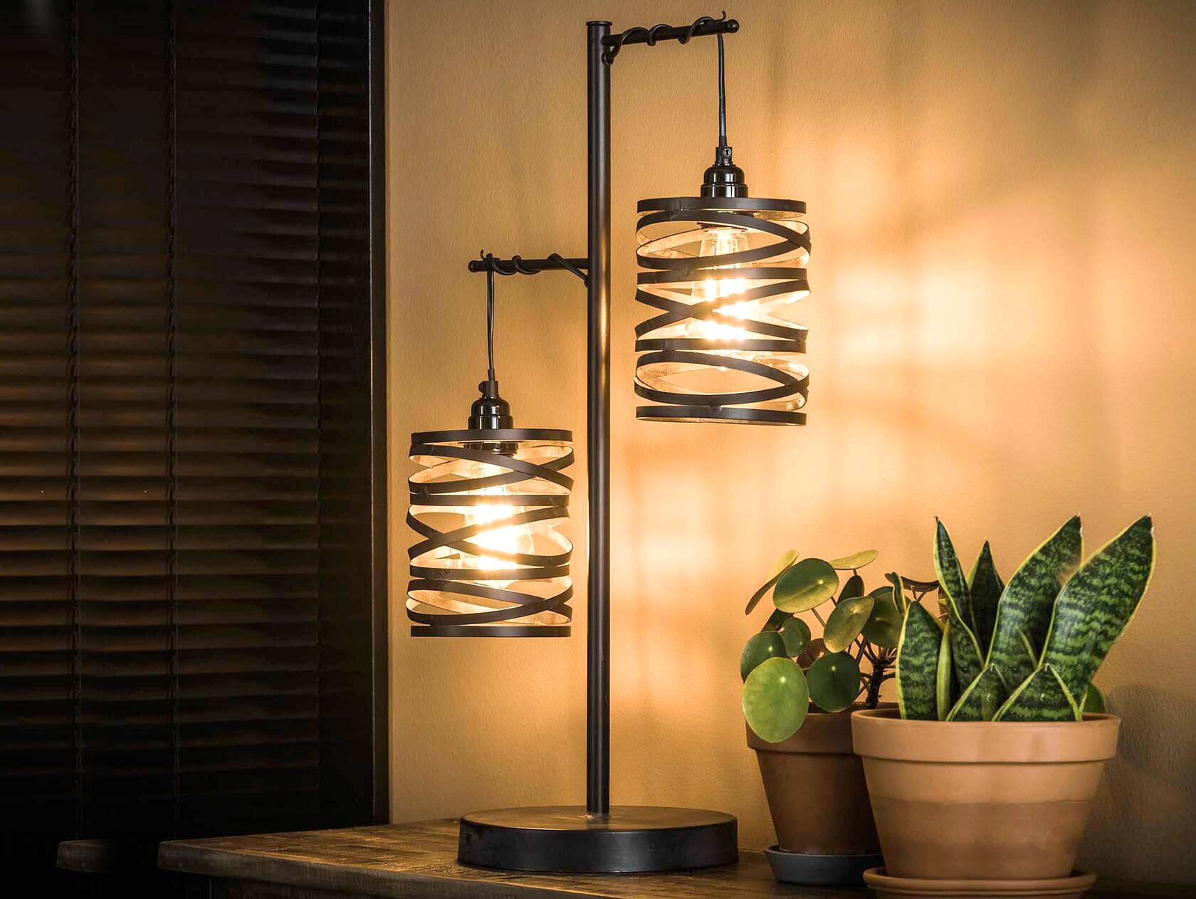 VINNY Tischlampe mit 2 Leuchten, Material Metall, schiefergrau 