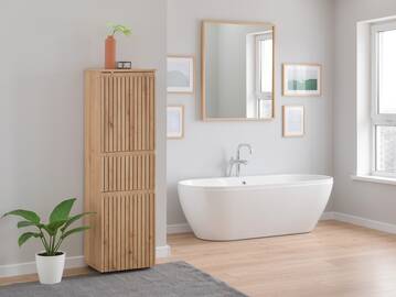 ASKINO Hochkommode fürs Badezimmer, Material Dekorspanplatte, Artisan Eiche Nachbildung 