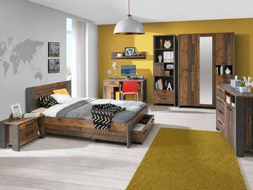 CASSIA Jugendzimmer 7-tlg., Material Dekorspanplatte, Old Wood Vintage/betonfarbig