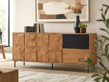 CATANDO Sideboard, Material Massivholz, Akazie honigfarben/Abs. schwarz