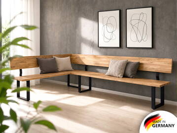 CORATO Eckbank nach Maß, Material Massivholz/Metall, U-Fuß