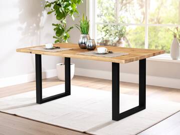 DAYTONA Esstisch II mit Baumkante, Material Massivholz Eiche / Gestell Metall schwarz pulverbeschichtet 160 x 90 cm