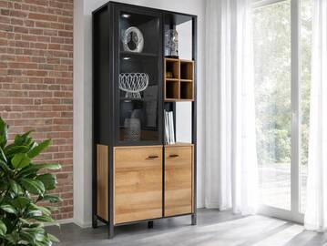 HAVANO Vitrine groß, Material Dekorspanplatte, Riviera eichefarbig/schwarz