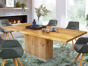 KOLOSS Esstisch nach Maß, Material Massivholz/Edelstahl