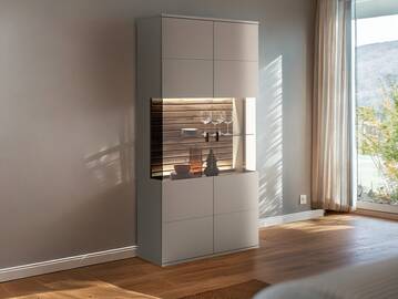 LUZERN Kombivitrine, Material Dekorspanplatte, basaltfarbig/eichefar 