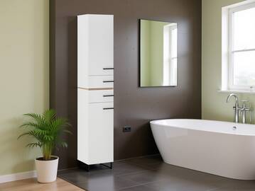 PIDERO Hochschrank, Material Spanplatte, weiss/eichefarbig