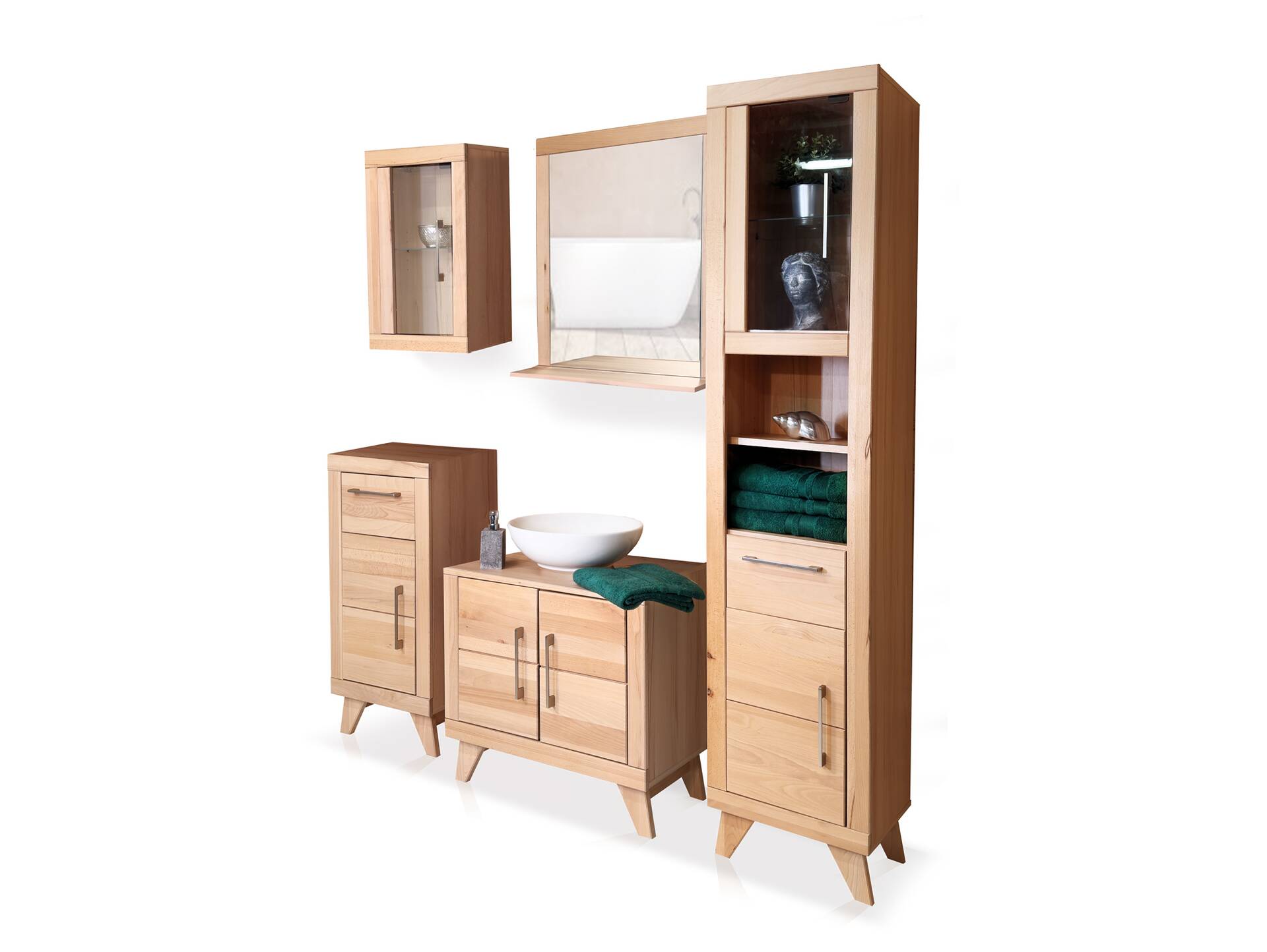 OZEANA Unterschrank II fürs Badezimmer, Material teilmassiv Buche 