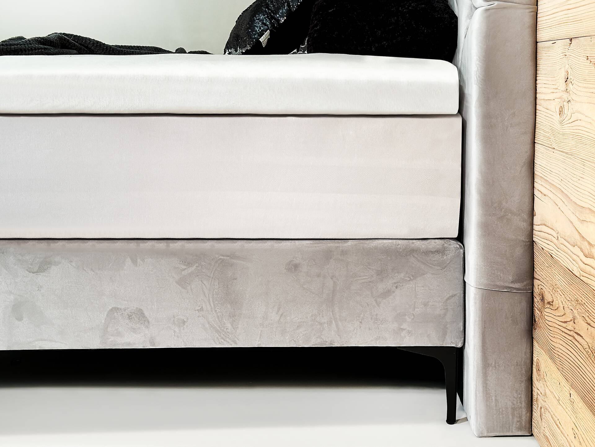 GILMORE Boxspringbett, Härtegrad 3, Bezug Stoff grau 160 x 200 cm
