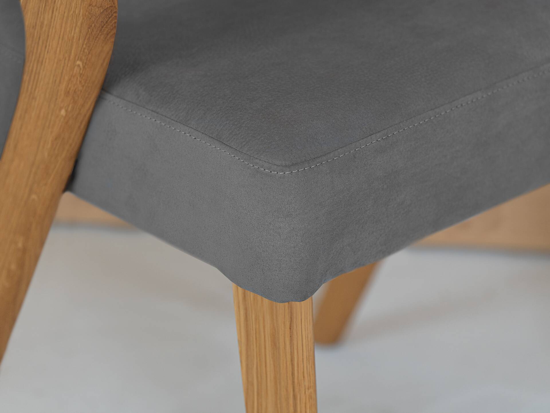 ALONA Polsterstuhl, Material Massivholz/Bezug Kunstleder Eiche | grau