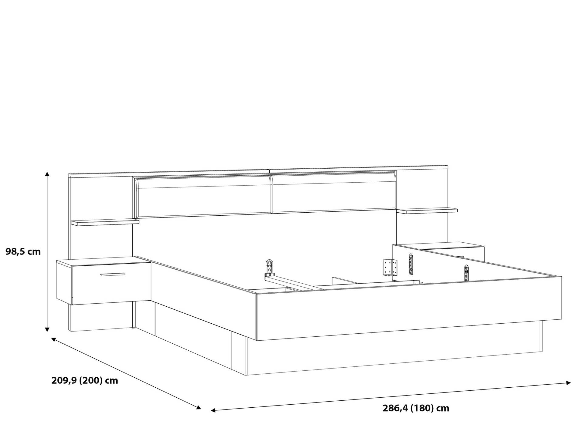 WELLIGTON Bettanlage 180x200 cm, Material Dekorspanplatte, Flagstaff Eichefarbig/grau 