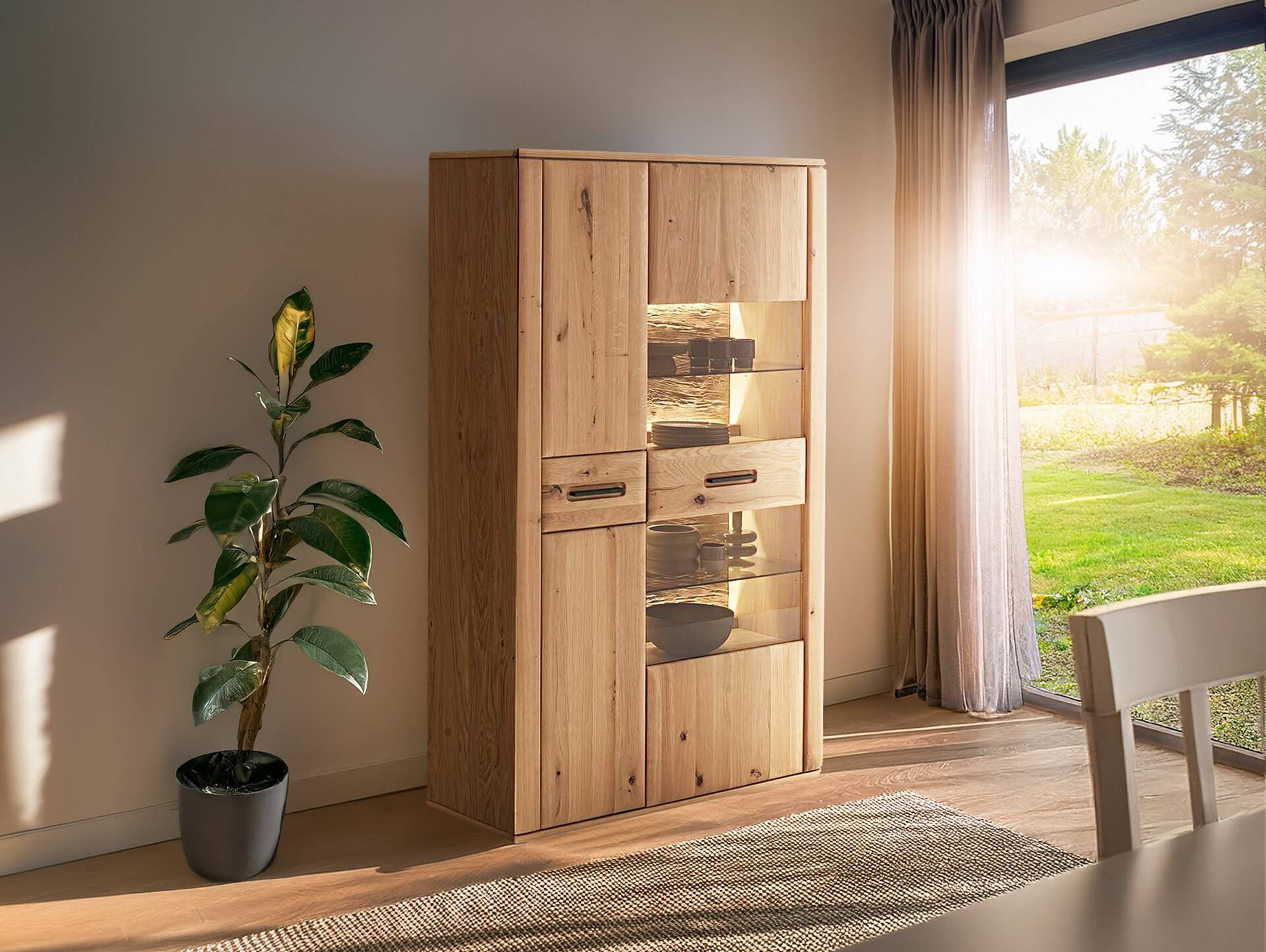 ASKARO Highboard II, Material Teilmassiv, Balkeneiche geölt 