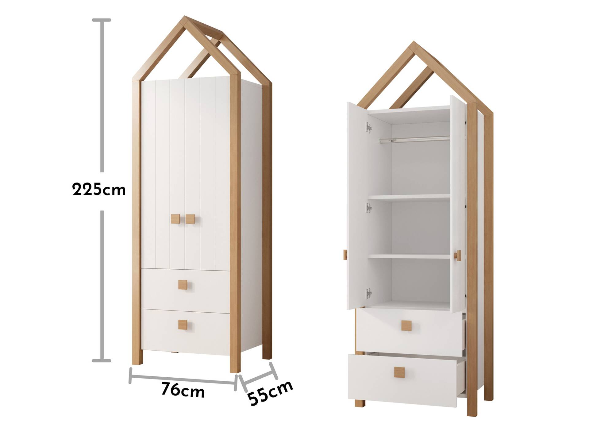 BENITA Kleiderschrank, Material teilmassiv, Kiefer weiss/Birke 