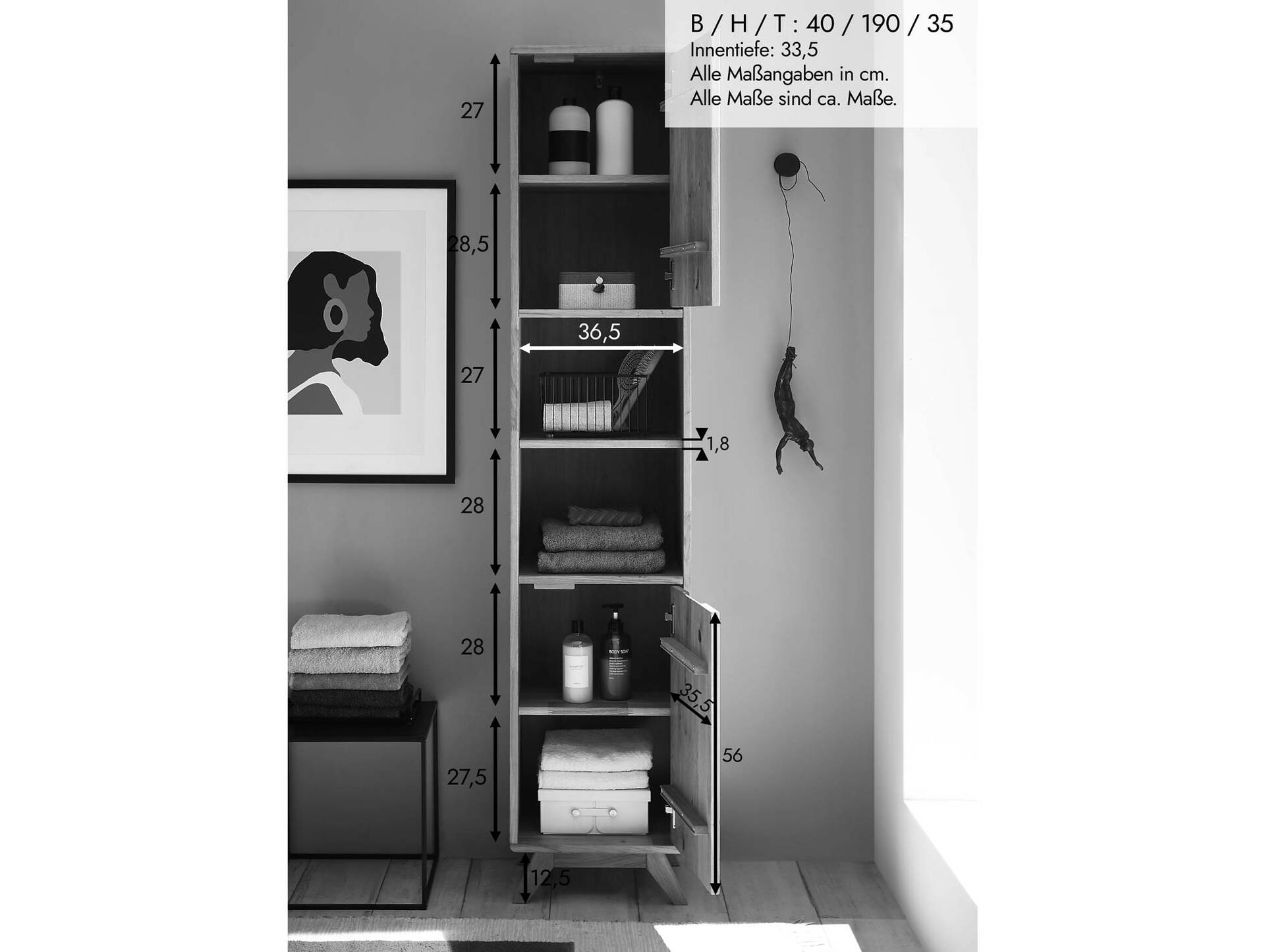 LEONARD Badezimmerset I, Material Massivholz, Wildeiche geölt 