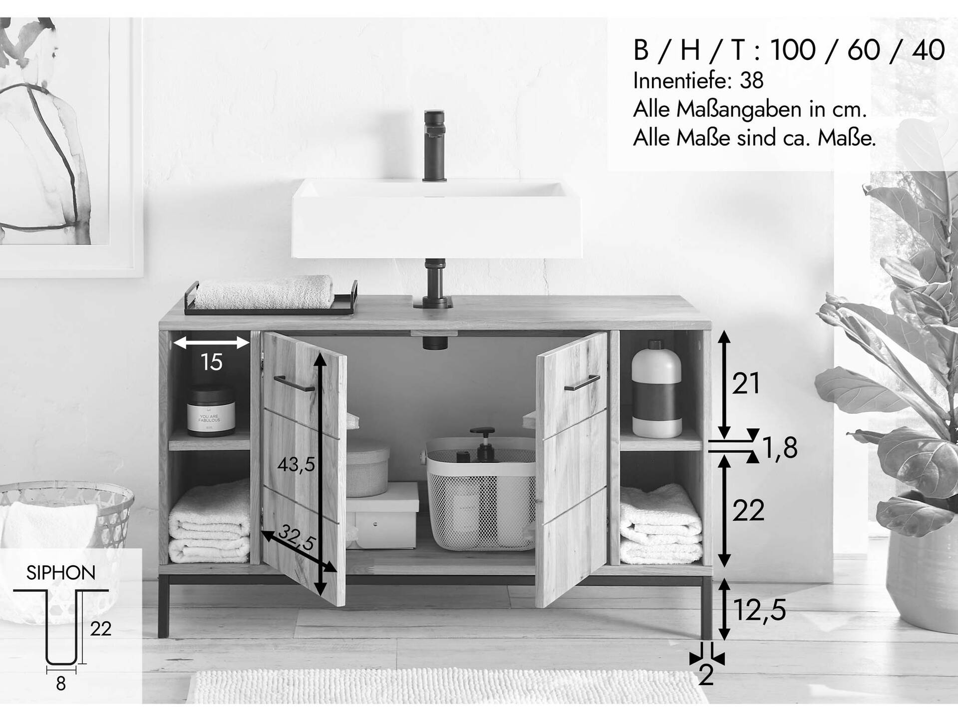 BOLTON Badezimmerset I, Material Massivholz, Wildeiche geölt 