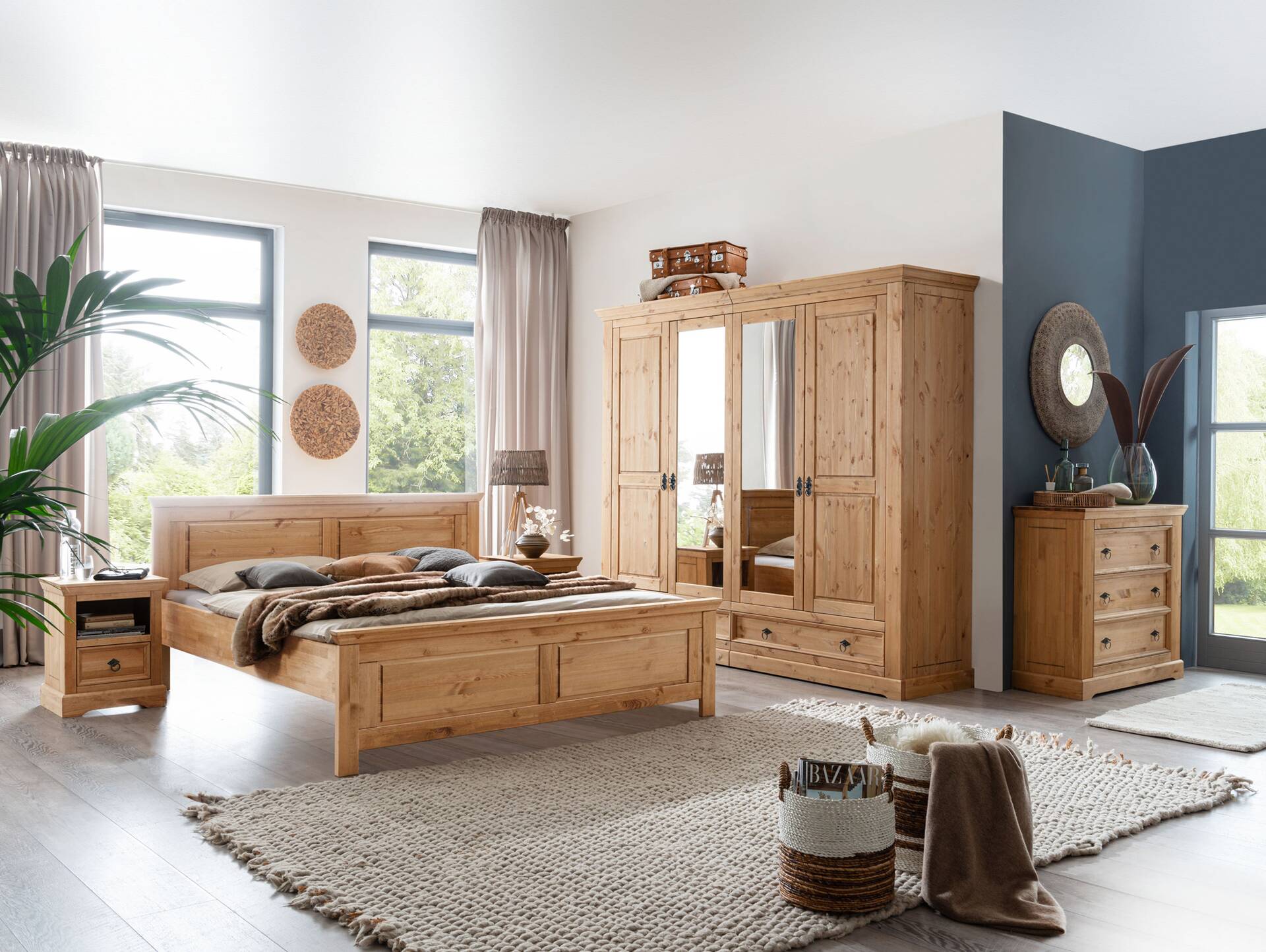 PALERMO Doppelbett 180x200 cm, Material Massivholz, Kiefer eichefarbig gebeizt 