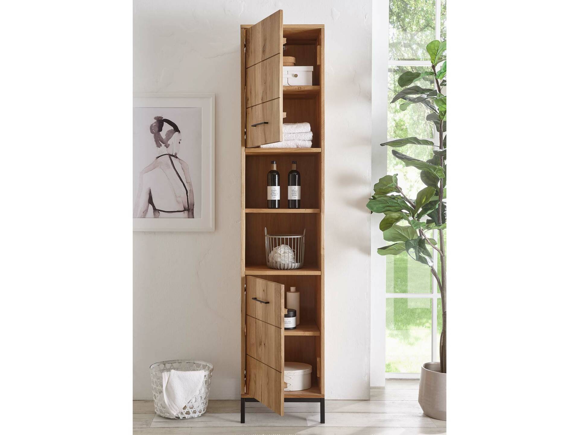 BOLTON Hochschrank I, Material Massivholz, Wildeiche geölt 
