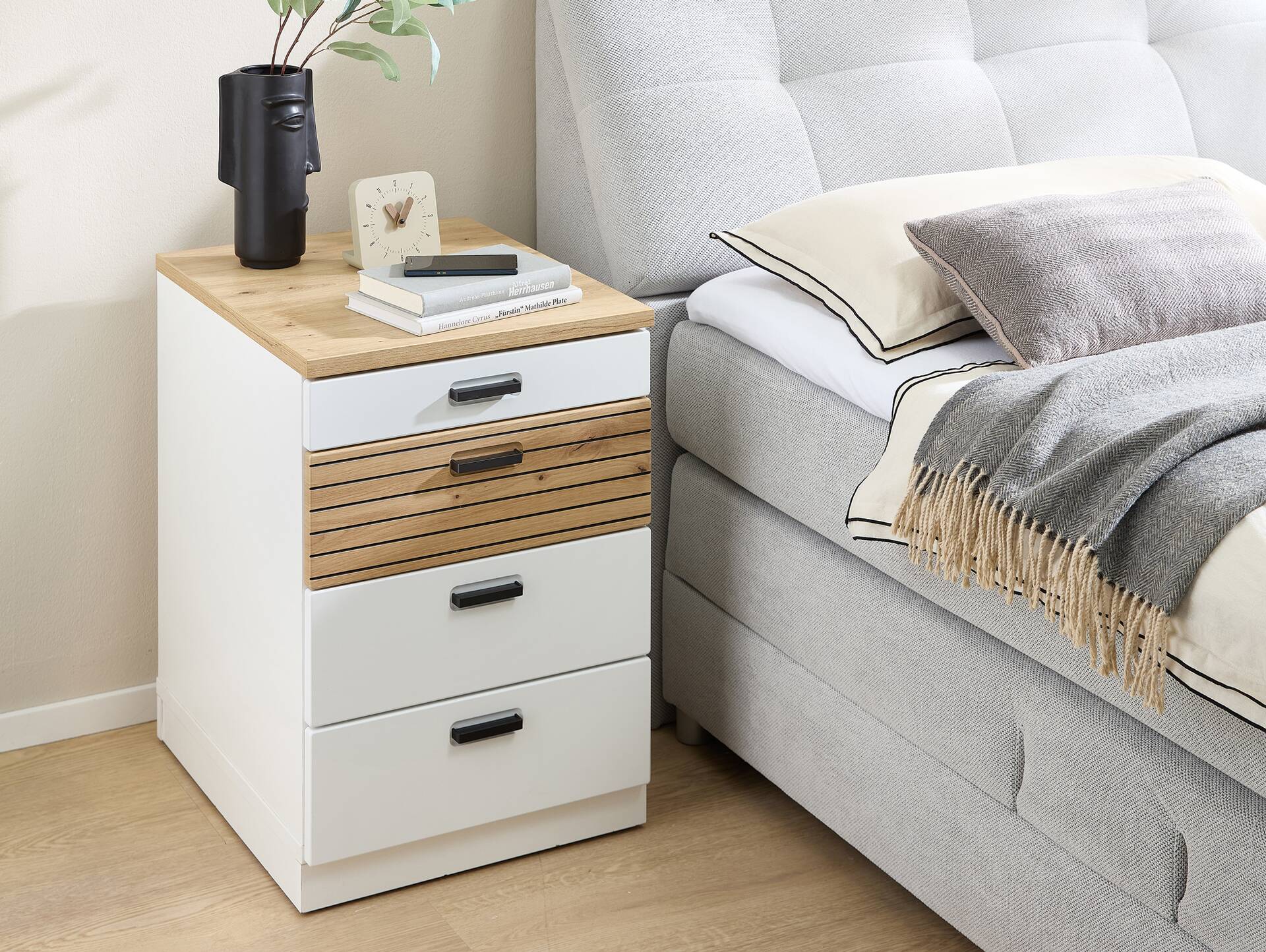 GENNY Rollcontainer, Material Dekorspanplatte Weiss / Artisan Eichefarbig