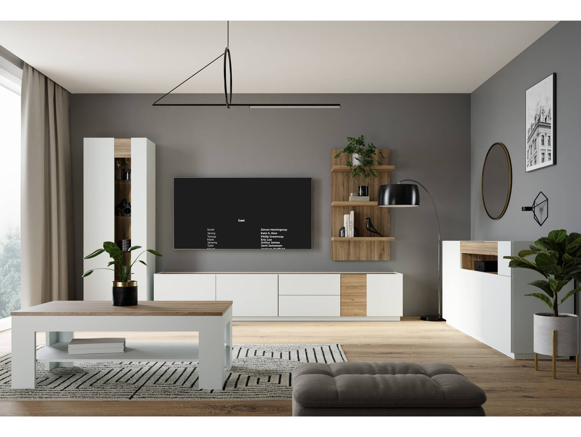 LENNOX TV-Board I, Material Dekorspanplatte, lichtgrau/Valencia Oak Dekor 