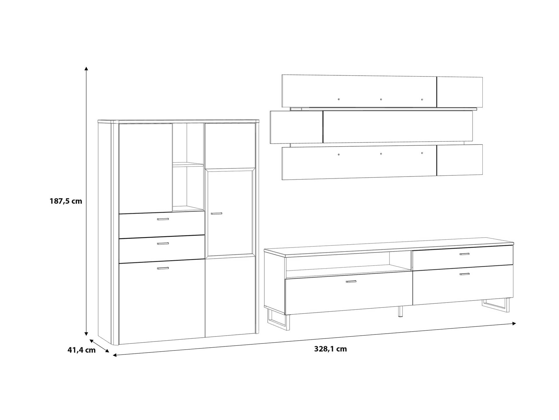 LORDANA Wohnwand, Material Spanplatte, Artisan Eiche Nachbildung/grau 